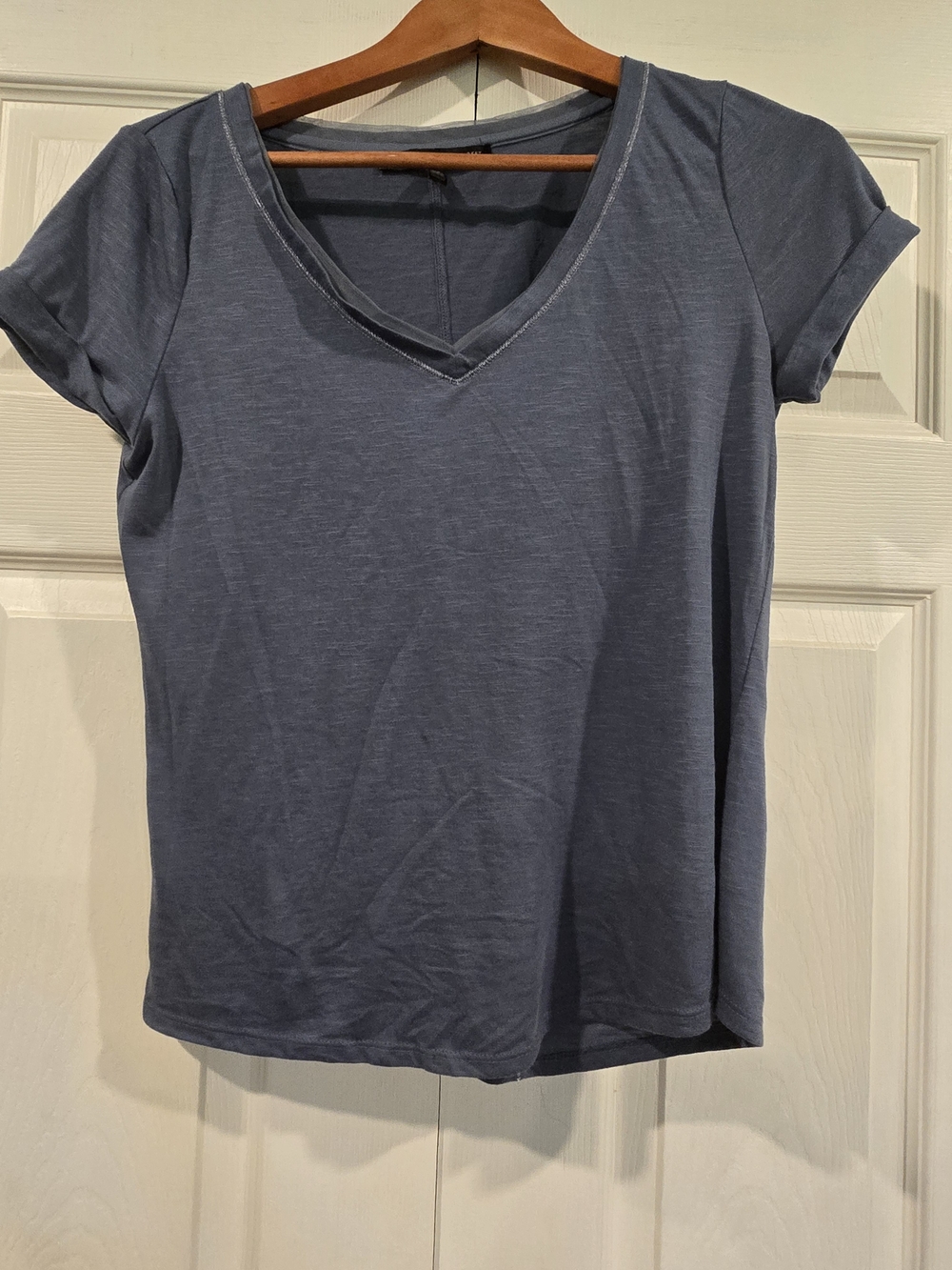 White House Black Market Slate Blue V-Neck Short Sleeve Top